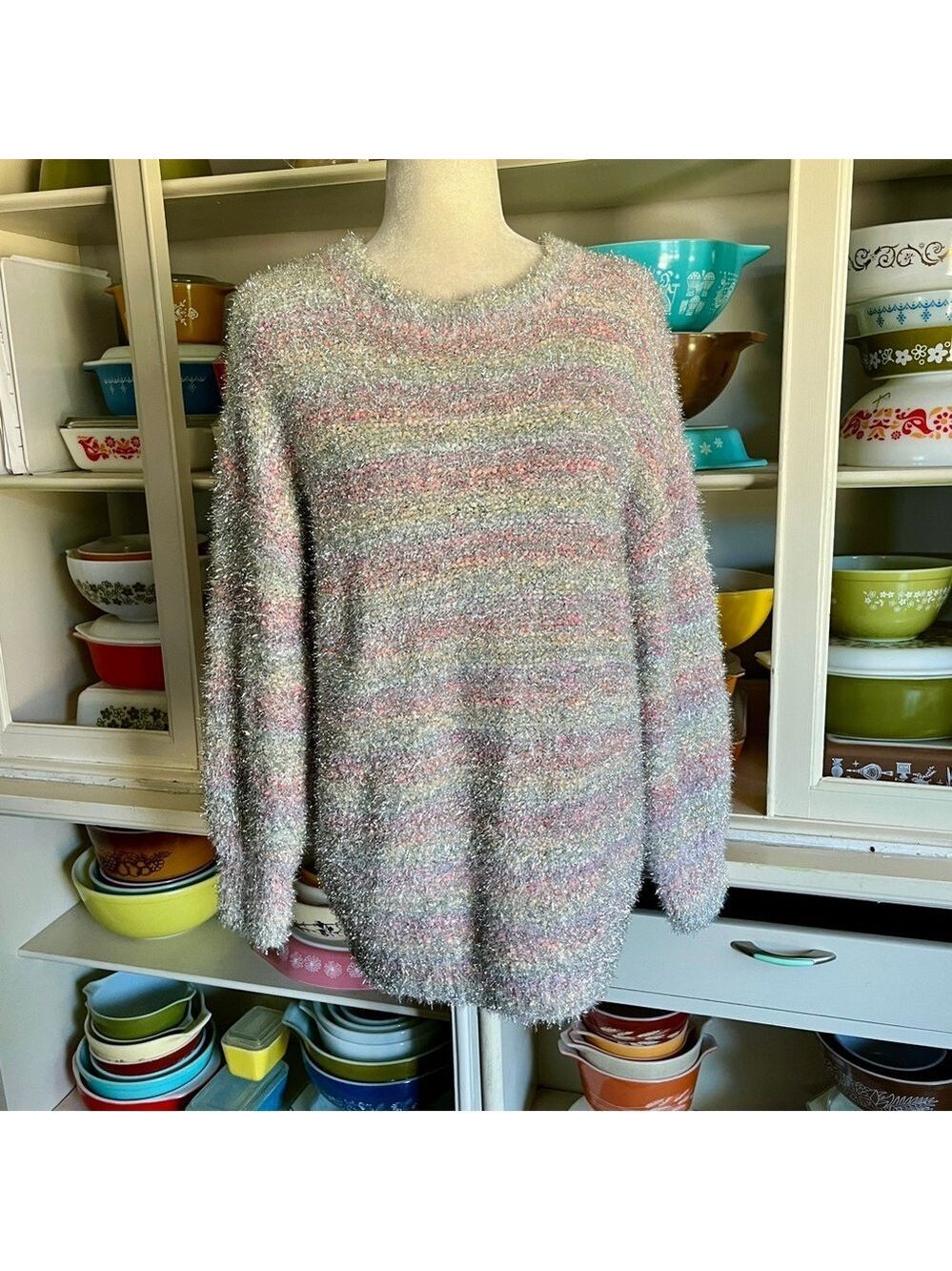Lauren Conrad Shimmery Silver Eyelash Sparkle Sweater - Size XL